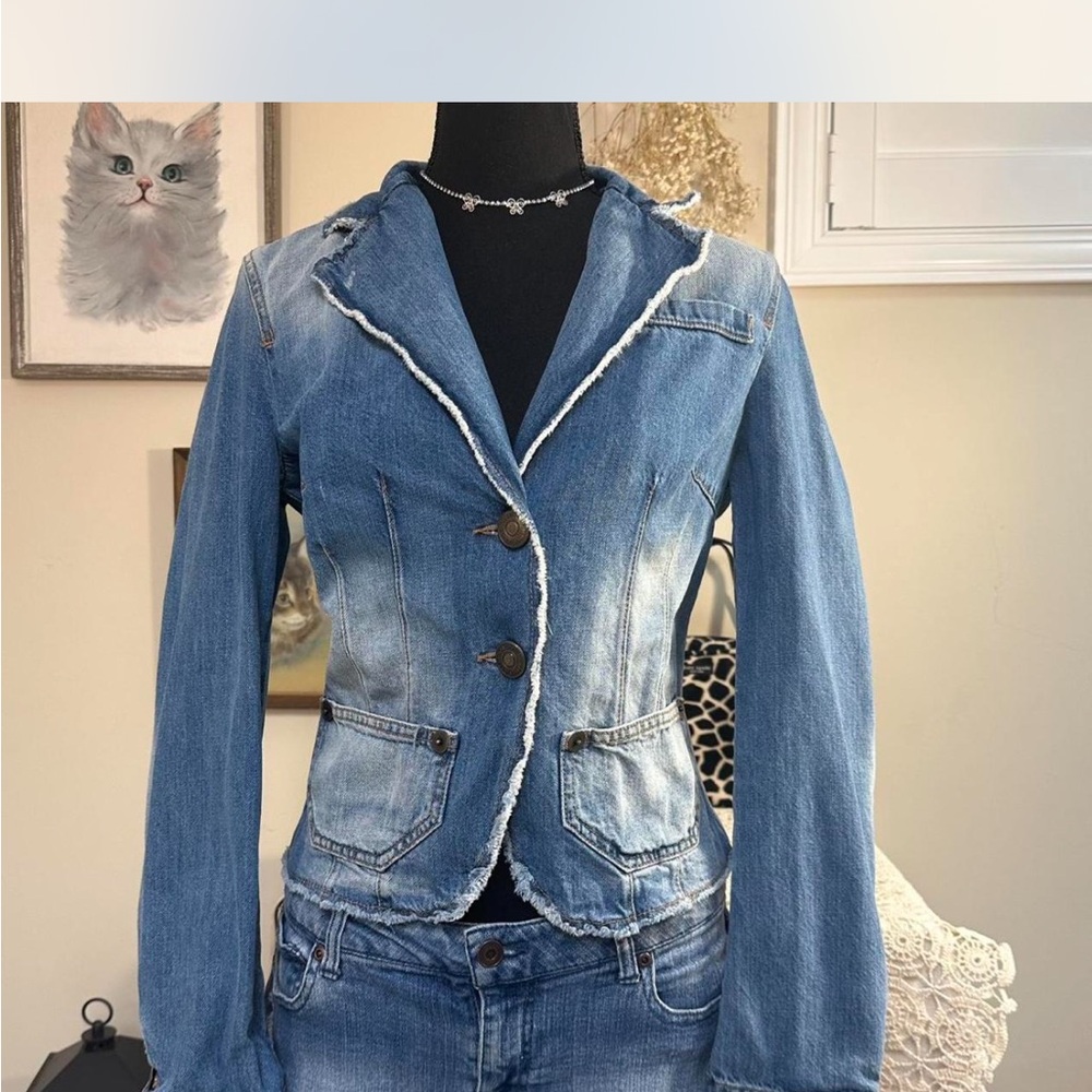 United Colors Of Benetton Blue Denim Jacket with White Accents